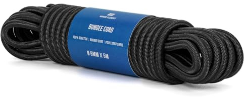 Manco Element Gummiseil 6mm x 5m Gummischnur Expanderseil Gummiband | Schwarz, Planenseil, Spanngummi, Gummi & Polyester, 100% Dehnung, für Plane, Anhänger, Sonnensegel, Zelte, Camping, Spule