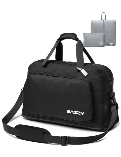 BAGZY Handgepäck Tasche 55x40x23 Lufthansa Erweiterbar Reisetasche Handgepäck Flugzeug Koffer Wasserdicht Kliniktasche Lightweight Carry On Luggage Sporttasche für Gym Weekender Damen Herren Schwarz