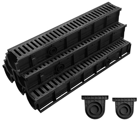 Natotela 6m Entwässerungsrinne mit B125 Gussrost | L1000 x B155 x H140 mm | Sphäroguss & PVDF-Beschichtung | PKW-befahrbar bis 12,5 t | für Garage Hofeinfahrt Parkplatz | Witterungsbeständig Robust