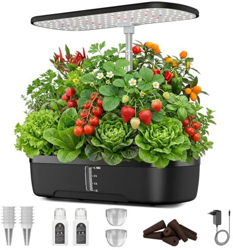 12 baccelli Smart Garden, Giardino Intelligente con Timer Automatico LED Lampada da Coltivazione, Altezza Regolabile, Grow Box Kit Completo,Serra da Giardino,Serra Idroponica