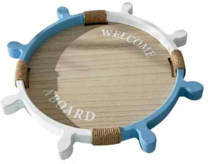 Ysyqkn Vassoio Rotondo Legno Portaoggetti Stile Timone Nave Vassoio Decorativo Nautico Vassoio Barca Vassoio Tavolo Vassoio Candela Adatto per Feste Caffette, Size L