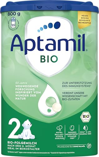 Aptamil Bio 2 – Die Bio-Folgemilch nach dem 6. Monat – Pflanzliche Öle, ohne Palmöl, 1 x 800 g (Packung mit 6)