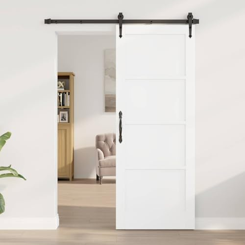 Tonture Porte intérieure blanche 78 x 202 cm en contreplaqué - Porte coulissante rustique en pin - Montage peu encombrant - À monter soi-même - Polyvalent - Pour une ambiance de salon