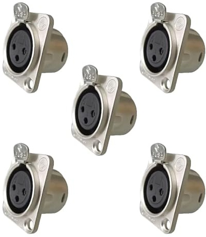 5 connettori audio for montaggio a pannello maschio e femmina HF XLR a 3 pin - presa metallica con contatto in rame for microfono/audio professionale nero/argento(3Pin Silver female)