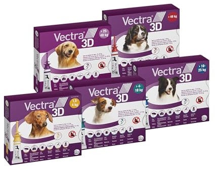 VECTRA 3D Antiparassitario per Cane 3 Pipette Antipulci, Antizecche e Antizanzare per cani 4/10 kg Protegge da Pulci, Zecche, Flebotomi e Mosche
