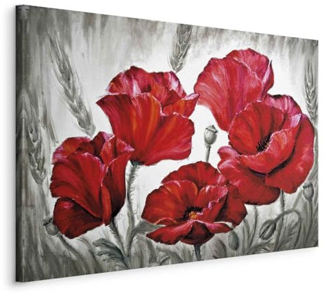 murando - Quadro 120x80 cm 1 Pezzo Stampa su Tela in TNT Tessuta XXL Quadri Moderni Murale Arte Moderno Grafica Decorazioni da Parete Pittura Immagini Decori Fiori Papavero Rosso Elegante b-B-0163-b-a