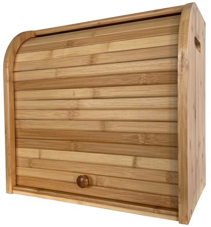 Oypla Double Layer Roll Top Bamboo Wooden Bread Bin Kitchen Storage
