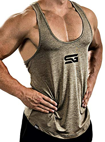Satire Gym® - Fitness Stringer Tank Top Herren - Schnell Trocknende & Funktionelle Sportbekleidung - Perfekter Bodybuilding & Trainings Tanktop (Khaki Meliert, L)