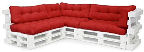 Spatium Palettenkissen Set Palettenauflage Palettenpolster Euro Palettenmöbel (Set C, Rot)