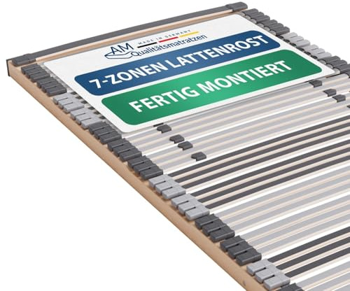 AM Qualitätsmatratzen 7 Zonen Lattenrost 120x220 fertig montiert mit 44 Federleisten - Made in Germany - Ergnomischer & Starrer Lattenrost 120x220cm - Holmabsenkung für Schulter und Becken