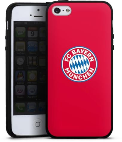 Silikon Hülle kompatibel mit Apple iPhone SE (2016-2019) Case schwarz Handyhülle FC Bayern München FCB Logo