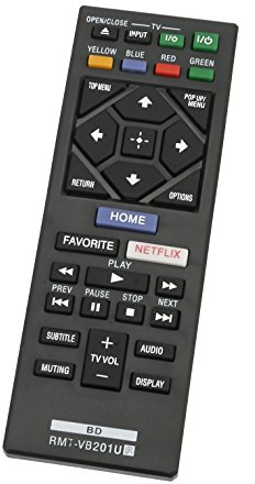 VINABTY RMT-VB201U Télécommande de rechange compatible avec Sony Blu-ray BDP-S1700 BDP-S6700 BDP-S3700 BDP-BX370 Lecteur DVD Substitut pour RMT-B126A (pas de bouton Bluetooth)