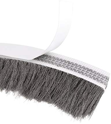 sourcing map Burlete Adhesivo con Cepillo, Guardapolvo Adhesivo Tira de Sellado Cinta Adhesiva de Espuma para Puertas y Ventanas, 5m Longitud x 9mm Ancho x 23mm Altura, Color Gris