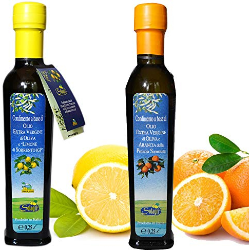 2 Bottiglie Olio Extra Vergine di Oliva e Arance e Limone di Sorrento IGP
