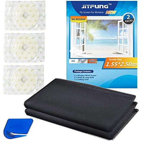 JIT-FUNG Zanzariera per Finestre, Tagliabile alla Misura 250 * 155 cm, Rete a Maglia Fine può Bloccare gli Insetti senza Forare, con Nastro Gancio Autoadesivo e Taglierina (Nero, Set da 2)