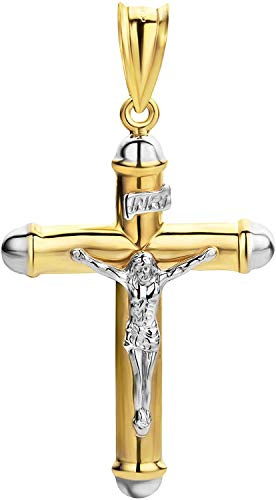 PRINS JEWELS Kreuz Anhänger Mit Jesus 14 Karat 585 Bicolor Gold 57 x 32 mm | Kreuz Anhänger mit Jesus aus echtem 14 Karat 585 Bicolor Gold 57 x 32 mm hochwertig verarbeitet