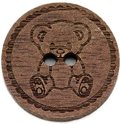 NaturSchatulle Holzknöpfe Gravur Motiv Teddybär 12-30mm I 25 Stück Nussbaum 2 Loch Knöpfe Holz DIY Basteln Nähen Schmuckherstellung Annähen Rund 20mm