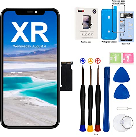 EFAITHFIX Ersatz-LCD-Bildschirm für iPhone XR 6,1 Zoll Rahmen Montage Display und 3D Touchscreen Digitizer mit Reparaturwerkzeug-Set für A1984/A2105/A2106/A2108 mit wasserdichtem Kleber aus gehärtetem