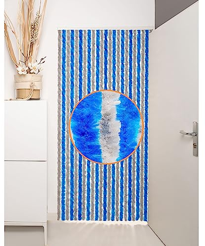 DEFACTO Flauschvorhang Türvorhang (100x200 cm) Chenille Fliegenschutz Insektenschutz Camping 100% Made In Italy - Vielseitig, Leicht Zu Reinigen, Effektiver Sicht- Und Hitzeblocker - (Blau/Grau)