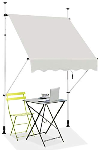 RELAX4LIFE Klemmmarkise 150 cm breit, Markise Balkon ohne Bohren, Höhenverstellbare Balkonmarkise mit Handkurbel, Sonnenschutz für Terrasse Balkon Veranda (150x175cm, Beige)