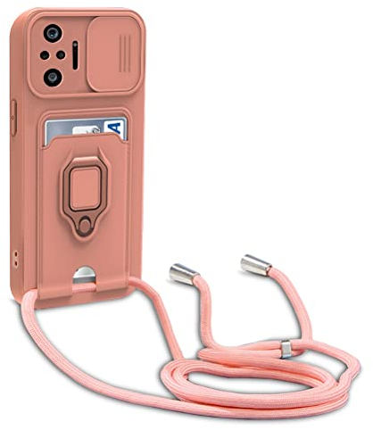 yanasuo Protección de Cámara Funda Compatible con Xiaomi Redmi Note 10 Pro 4G/Note 10 Pro MAX, con Anillo Soporte, Ajustable Collar Correa de Cuello Cordón Carcasa de Silicona-Pink