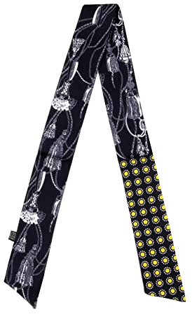 JERLA 100% Maulbeerseide, Schal, Kopfhaarband, Handtaschengriff, Krawatte, Schal, Halstuch, Schal für Damen, Schwarze Kette., 33.5×1.97