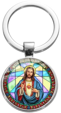 ZEIA3 Schlüsselanhänger mit Aufschrift ''I love Jesus'', christlicher religiöser Jesus-Fischkreuz, Kunst, Foto, Glas, Cabochon, Anhänger, katholischer Schlüsselanhänger, Schmuck, Geschenke, weiß, L