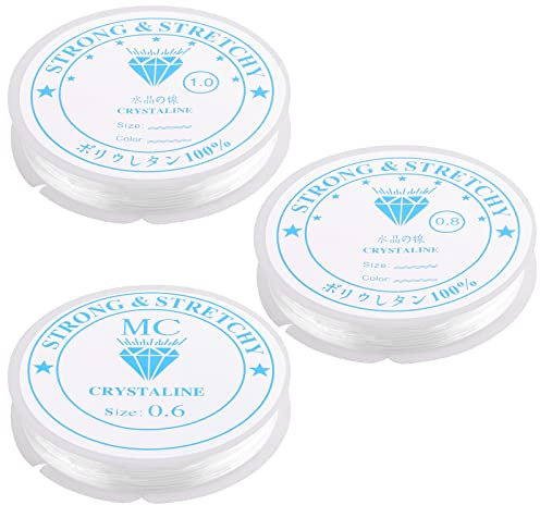 Svalor 3X Spule 0.6mm/0.8mm/1.0mm Elastisch Schmuckfaden Gummifaden, Transparent Faden Reißfest Angelschnur mit Perlennadel und Schere Für Perlenschmuck Armbänder(23m, Größen)