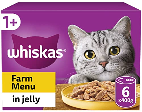 Whiskas 1+ Poultry Selection in Jelly Pack of 6x400 g (Pack of 4), Adult Cat Wet Food