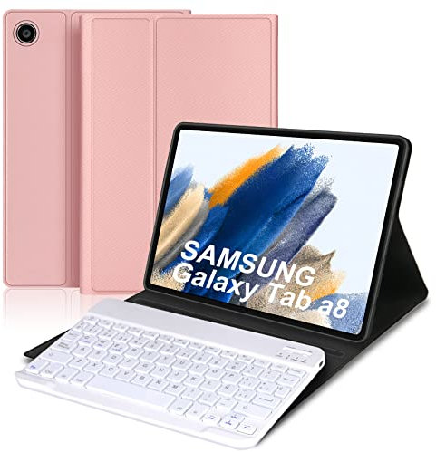Teclado Tablet Samsung Galaxy Tab A8, Teclado Samsung Tab A8, Teclado Español Ñ Bluetooth Inalámbrico Magnético Desmontable para Samsung Galaxy Tab A8 (SM-X200/X205/X207) 10.5 2022/2021, Rosa