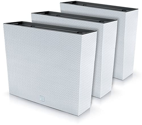 Set di 3 Vasi per Fiori Piante Rettangolari Rato Case T In Plastica 58x18x49,8cm Da Interno Esterno Bianchi Volume 44 Litri Design Moderni