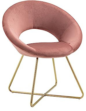 Poltrona Tonda Camera da Letto in Velluto Design Moderno, Sedia Imbottita Circolare con Gambe in Metallo Placcato Oro - Poltroncina per Salotto con Seduta Morbida Modello Grace - Rosa antico