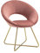Poltrona Tonda Camera da Letto in Velluto Design Moderno, Sedia Imbottita Circolare con Gambe in Metallo Placcato Oro - Poltroncina per Salotto con Seduta Morbida Modello Grace - Rosa antico