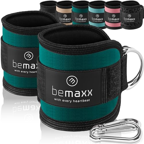 bemaxx Par de tobilleras deportivas para cable máquinas - Correas de tobillo acolchadas de cierre adhesivo con ganchos, Para entrenamiento de piernas, glúteos en polea, Talla única, Mujeres y Hombres