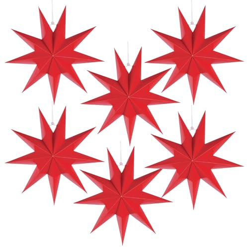 ZIOYA 6 Stück Papiersterne Weihnachten Faltsterne Weihnachtsstern Deko Neuneck Weihnachtsdeko Papier Stern für Weihnachts Weihnachtsbaum Hochzeit Dekoration 30cm/11.81 Zoll(Rot)