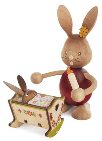 Rudolphs Schatzkiste Osterdekoration Hase Stupsi mit Wiege Höhe ca. 12,5cm NEU Osterdeko Osterhasenfigur Ostern Korb Osterei Frühling Erzgebirge Seiffen Hase Blumen