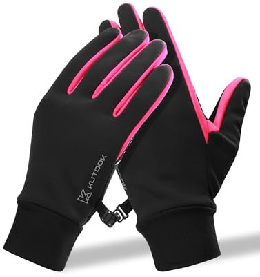 KUTOOK Winddichte Handschuhe Winter Herren Laufhandschuhe Warme Thermo Winterhandschuhe mit 2 Touchscreen Finger Wandern Joggen Laufen Bike Outdoor Sport Gloves Rosa XL