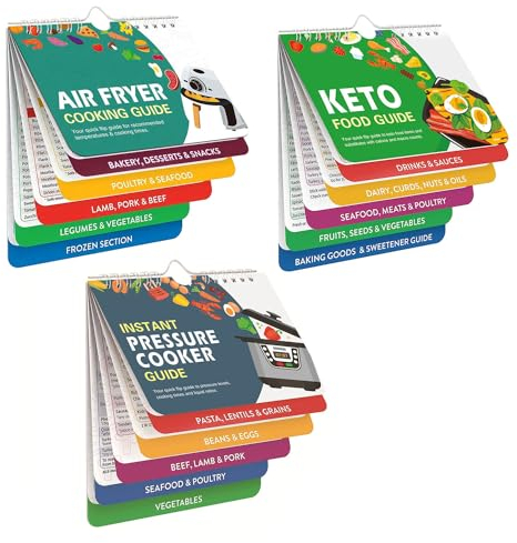 3 Pack Air Fryer Instapot Keto Cheat Sheet Magnets Cooking Guide Booklet Set - Magnetic Keto Food Cookbooks Pressure Cooker Cook Times Chart Air Fryer Accessories Oven Cooking Pot Temp Recipes Guide