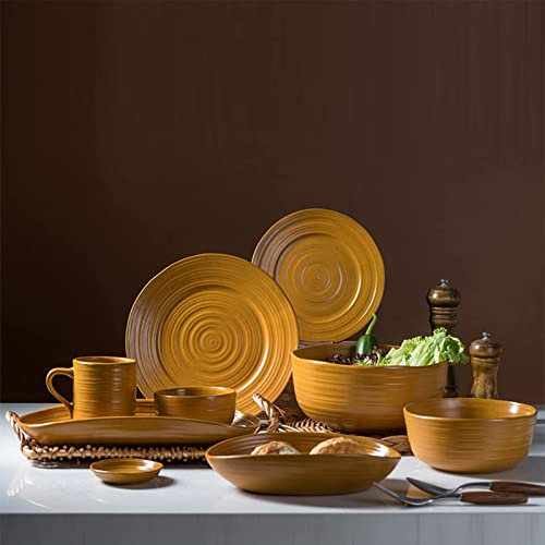 Table Service Crockery Set24 PCS Dinnerware Set for 6, Dish Set, Dinner Plate Set, Porcelain Bowls and Plates Sets, Yellow Porcelain Kitchen Bowls Dinner Plates Coffee Cups, Dishwasher and M