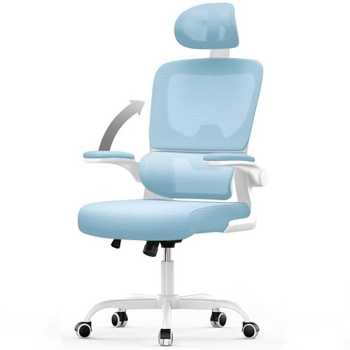 rattantree Office Desk Ergonomic Chairs, Computer Chair with Adjustable Headrest, Swivel Mesh Chairs with Flip-up Armrests, High Back Work/Study PC Chair (Upgraded Backrest, Blue)