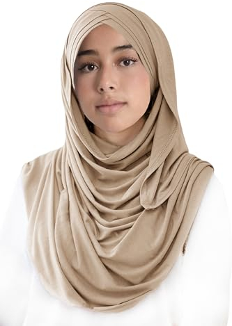 Lina & Lily Modal Jersey Instant Hijab Kopftuch mit Criss Cross (Beige)