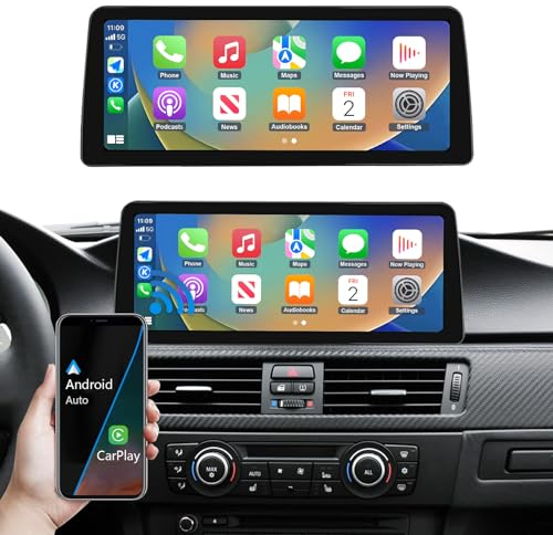 Road Top 12.3 Pollici Autoradio, CarPlay senza fili e Android Auto per BMW 3er E90/E91/E92/E93 2008-2013 Anno con CIC Sistema, Ricevitore Radio Multimedia Auto, Supporto Mirrorlink