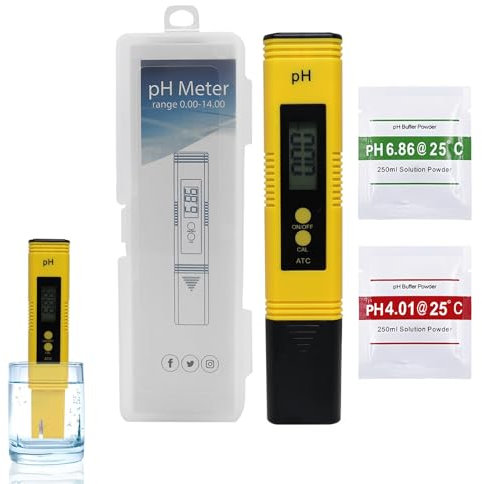 Digital Ph Meter, Ph meter, PH Tester for Water 0.01Ph High Accuracy PH Tester 0-14PH Measurement Range Portable Water pH Test Kit for Drinking Water Aquariums Hydroponics Swimming Pools (Yellow)