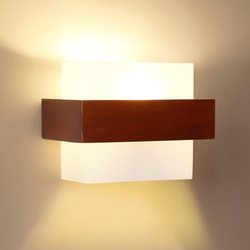 Comely Applique Murale Intérieure, Moderne E27 Lampe Murale en Bois et Verre, Design Minimaliste Luminaire Mural Interieur pour Chambre, Salon, Salle à Manger, Couloir, Escalier