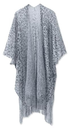 LumiSyne Femme Châles Et Étoles Cache-Maillots De Plage Motif Léopard Cardigan Kimono Plage avec Glands Transparent Léger Robe De Plag Maillot De Bain Bikini Cover Up Châle pour Robe De Fêtes