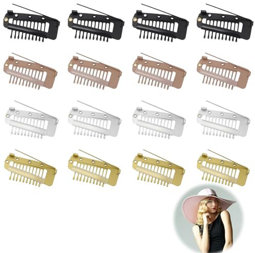 16 Chunni-Clips aus Edelstahl,U-Förmige Metallklammern,Perückenklammern Mit Sicherheitsnadeln,10-Zähne Haarverlängerung Clips Unsichtbare Starke Perücken Klammern für Mädchen Frauen Perücken Kopftuch