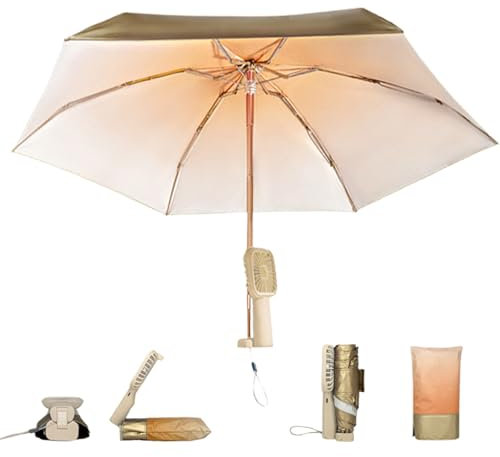 Parapluie avec ventilateur 2 en 1 3 vitesse pliante parapluie de ventilateur étanche UV parapluie pour protection solaire à la protection du soleil 1000mAh parapluie d'été léger pour extérieur, parap