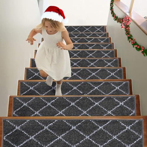 BEQHAUSE Stair Treads, 15pcs, Dark Grey, Polyester, Non-Slip, Machine Washable, 70x22cm, Ideal for Indoor Stairs