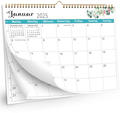 AEYAKA Kalender 2025 Wandkalender, 21 cm x 30 cm, Deutsch A4 Wandkalender 2025 Kalender, Monatlicher Hängender mit Ferienübersicht