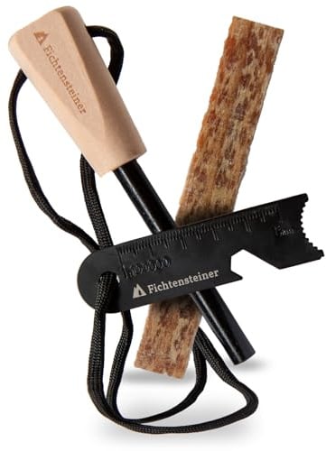 Fichtensteiner Feuerstarter Spark 2.0, Set aus Feuerstahl und Kienspan Anfeuerholz, Magnesium Legierung, Feueranzünder Stab, für Bush Craft, Survival, Camping, BBQ, Wandern, Outdoor, Vanlife